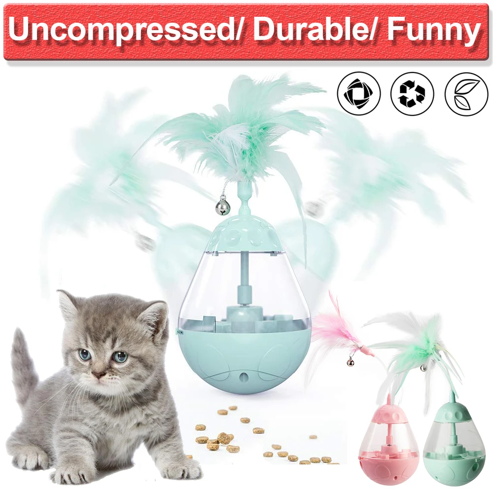 

Pet Electric Tumbler Leakage Food Toy Feather Bell Interactive Toy Pet Funny Cat Stick Toy Leaking Food Ball Educational Toy D30