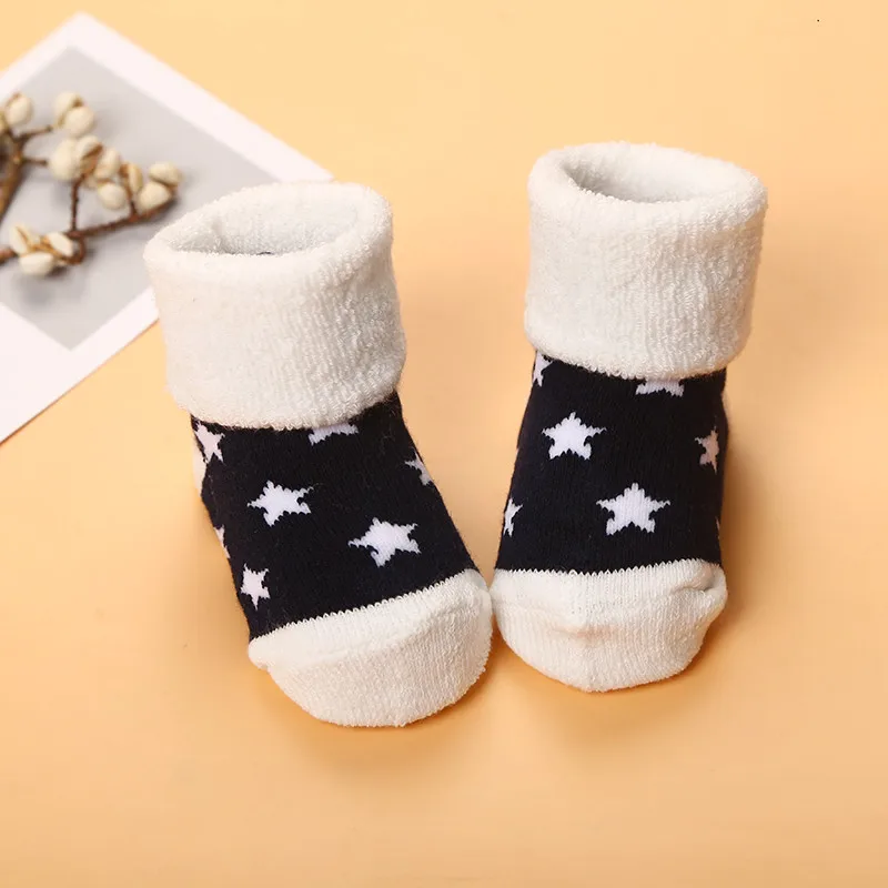 Детские носки, хлопоковый для новорожденных малышей, носки для девочек, Meia/woll, носки для маленьких мальчиков, детские носки для новорожденных мальчиков, зимние носки для маленьких мальчиков и девочек - Цвет: Dark Blue Star