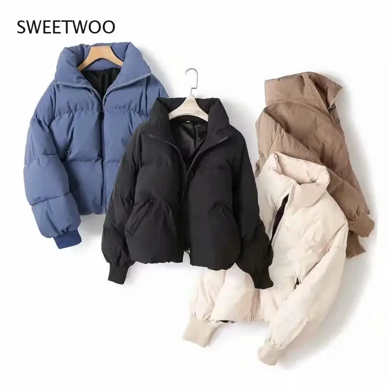 2021 Casaco Feminino Short Thick Warm Solid Zipper Vintage Autumn Winter Jackets Women Loose Ins Fashion Parkas Cotton Clothes
