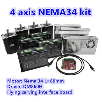 

4 axis Stepper Motor Kit : Nema34 stepper 4.5N.m+DM860H Servo Driver +350W power supply+ 4 axis Interface board моторчик