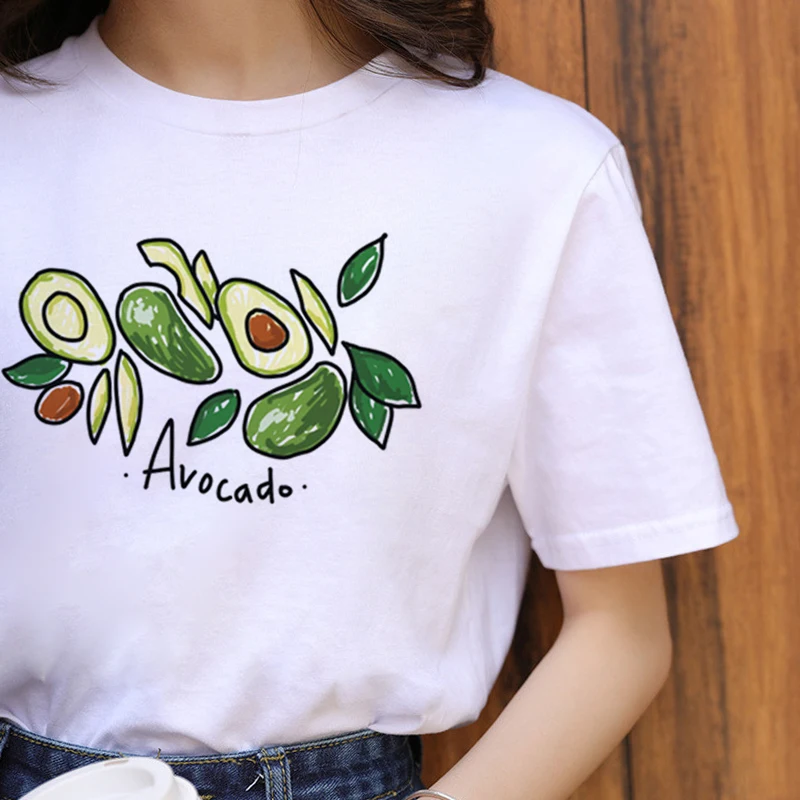 Авокадо веселое Harajuku мультфильм футболки для женщин Ullzang Vegan маленькие свежие футболки 90s футболка с изображением корейский стиль футболки женские