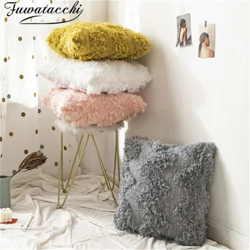 

Fuwatacchi Fur Feather Solid Cushion Cover Mins Nordic Style Pillow Covers New for Home Sofa Decorative Throw Pillowcase 45X45cm