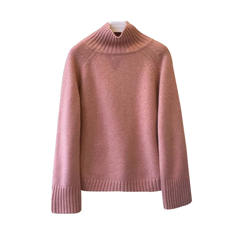 Autumn and winter thickened cashmere sweater women loose turtleneck loose large size solid color knit bottom 5