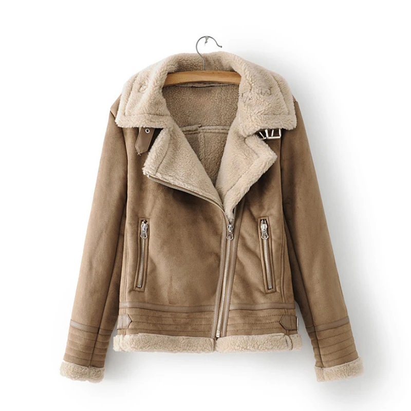 Liva girl New Winter Women Faux Shearling Sheepskin Coats Thick Warm Pu Lamb Leather Jacket Black Motorcycle Female Overco |