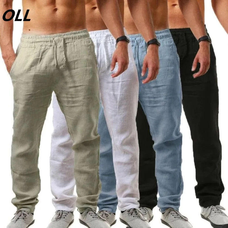 2020 nuevo de algodón de los hombres pantalones de lino pantalones de hombre transpirable de verano de Color sólido pantalones de lino ropa de calle de Fitness M-3XL