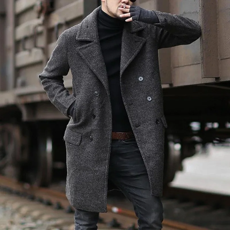 Men Vintage Coat Woolen Overcoat Autumn Winter Clothes Abrigo Hombre Men Loose Windbreaker Jacket Oversized Long Coat Outerwear Men Vintage Coat Woolen Overcoat Autumn Winter Clothes Abrigo Hombre Men Loose Windbreaker Jacket Oversized Long Coat Outerwear