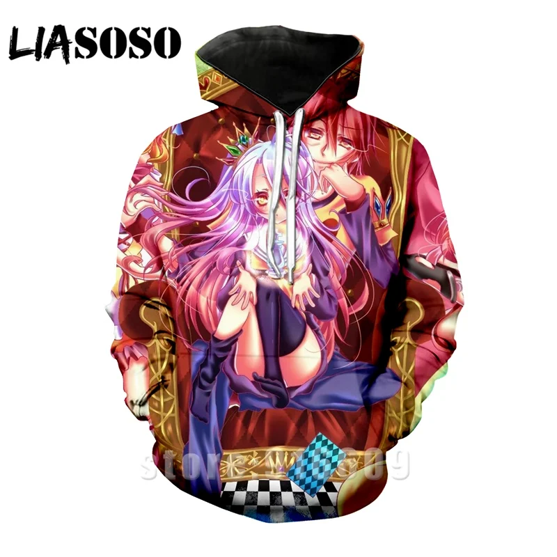 LIASOSO, аниме, 3d принт, хип-хоп, для мужчин, для покера, для женщин, без игры, без жизни, модные, Harajuku, футболки, Забавные Рубашки, homme, толстовка, пуловер