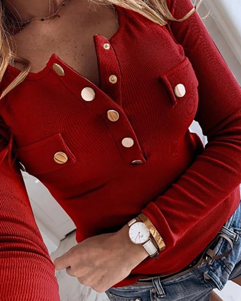2020 Women Plus Size 3XL XXXL Shirt Female Casual Leisure Top Basic Buttoned Ribbed Long Sleeve Blouse - 4.00069E+12