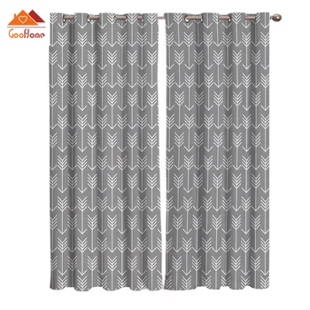 

Classic Grey Geometric Arrow Window Curtains Living Room Outdoor Fabric Drapes Curtain Home Decor
