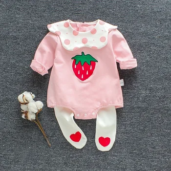 

2020 2pcs Baby Girls Clothes Boys Clothing 0-24M Newborn Clothing Cotton Long Sleeve Strawberry Print Romper+Pants Set*