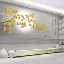 Профессиональные пользовательские высококачественные обои простой гинкго китайский ТВ фон стены-высококачественный водонепроницаемый материал