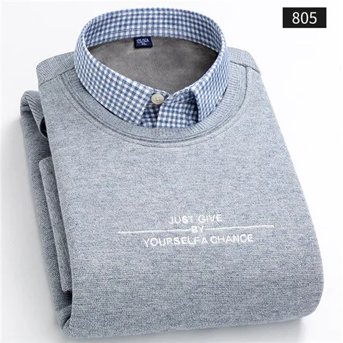 Зимняя Теплая мужская рубашка, утолщенная, деловая, повседневная, мужская рубашка с принтом, поддельные, две части, мужская рубашка, топ размера плюс, бархат YN10564 - Цвет: 805-1