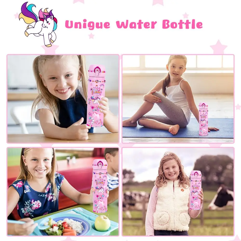 12 Oz UNICORN GLITTER 18/8 Stainless Steel Double Wall Vacuum Insulated  Kids Water Bottle - Leak Proof with BPA FREE Multi-Color Sparkling Glitter  Top