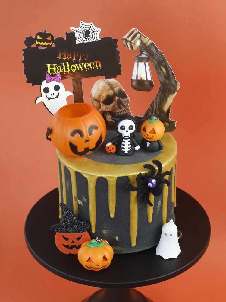 1Pcs Happy Halloween Cake Topper Black Glitter Bloody Cake
