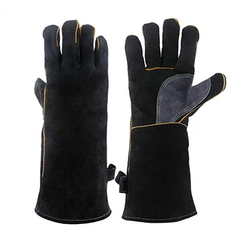 

1 Pair Black Two-layer Electric Leather Welding Gloves High Temperature Resistant Labor Protection Durable Gloves