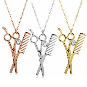 

CSHOU122 women New Fashion Scissors Necklace Hair Stylist Fashion Accessories Three Color Scissors Comb Pendant