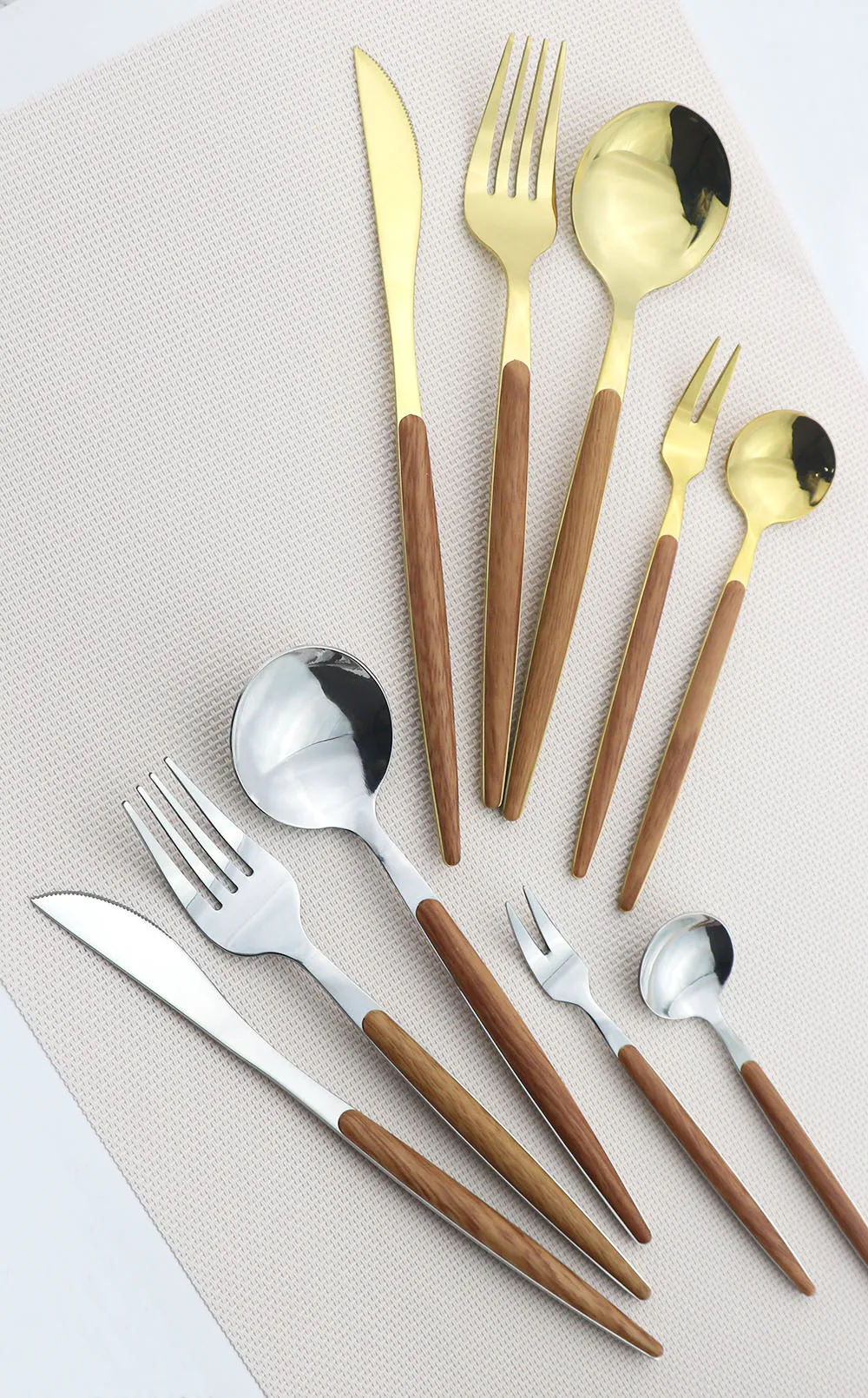 4Pcs/5Pcs Wooden Handle Cutlery Set Stainless Steel Knife Fork Dinnerware Set Coffee Tea Spoon Kitchen Silverware Tableware Set