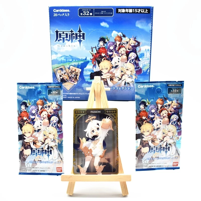 Game Genshin Impact Bandai Metal Card Collection Original Box Blind Box Diluc Klee Keqing 40 Pcs Collector's Edition Lucky Boxs