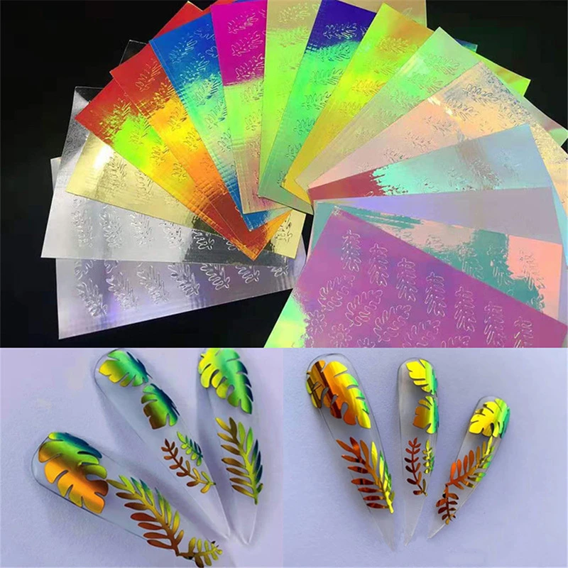 

Blueness 16 Colors 3d Leaf Nail Art Stickers Flame Design Nail Decals Leaf Nail Art Holographic Tape Manicure Art Accessoires