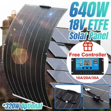لوحة طاقة شمسية 640 واط 320 واط 18 فولت ETFE لوحة طاقة شمسية عدة كاملة خزان طاقة يعمل بالطاقة الشمسية شاحن بطارية السيارة نظام 18 فولت للمنزل التخييم في الهواء الطلق