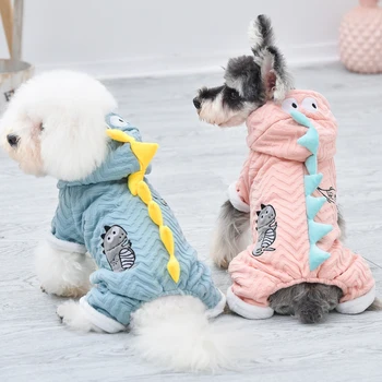 

Cute dog dinosaur hoodie Clothes With Fur XS XXL Green Pink Pet Outdoor Winter Warm Pet Jumpsuit Jacket Cat Chinese Crested Dog