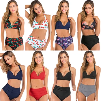 

Hirigin Plus Size High Waist Bikini Set Women Swimwear 2020 New Halter Bandage Push Up Padded Swimsuit Women Bathing Suit Summer