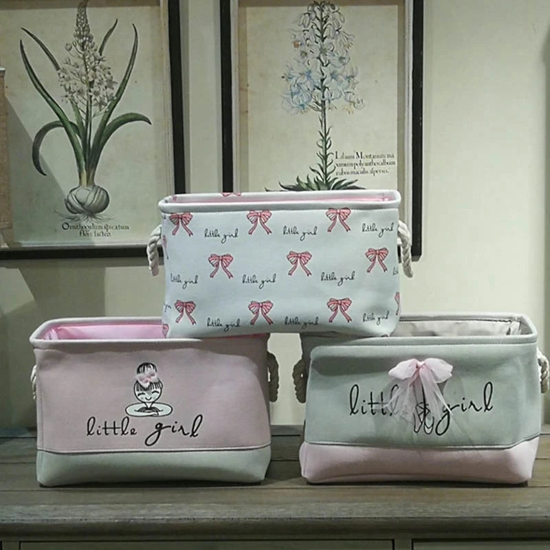 NEW New Pink Laundry Basket Organizer For Dirty Clothes Cotton Ballet Girl Bow Print Toys Organizer Home Storage Organization