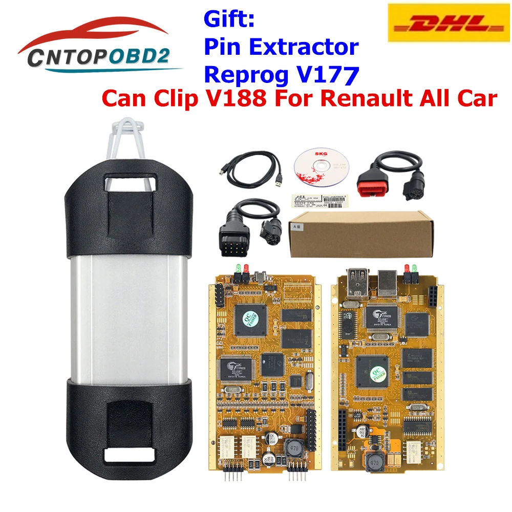 

For Renault Can Clip V188 Gold Full Chip CYPRESS AN2131QC Car Diagnostic Tool For 1998-2019 Pin Extractor+Reprog V177 DHL Free