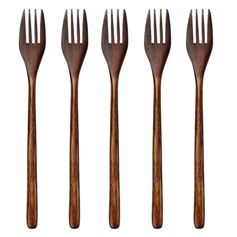 5 Pieces Wooden Forks, Japanese Wood Salad Dinner Fork Tableware Dinnerware for Kids Adult(No Rope Wooden Forks) with 5 Pieces