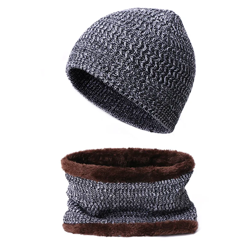 2 шт. зимняя шапка шарф Набор для женщин и мужчин вязание Skullies Beanies кольцо для шляпы Шарф вязаный плюс Вельветовая шапка зимние уличные аксессуары - Цвет: B
