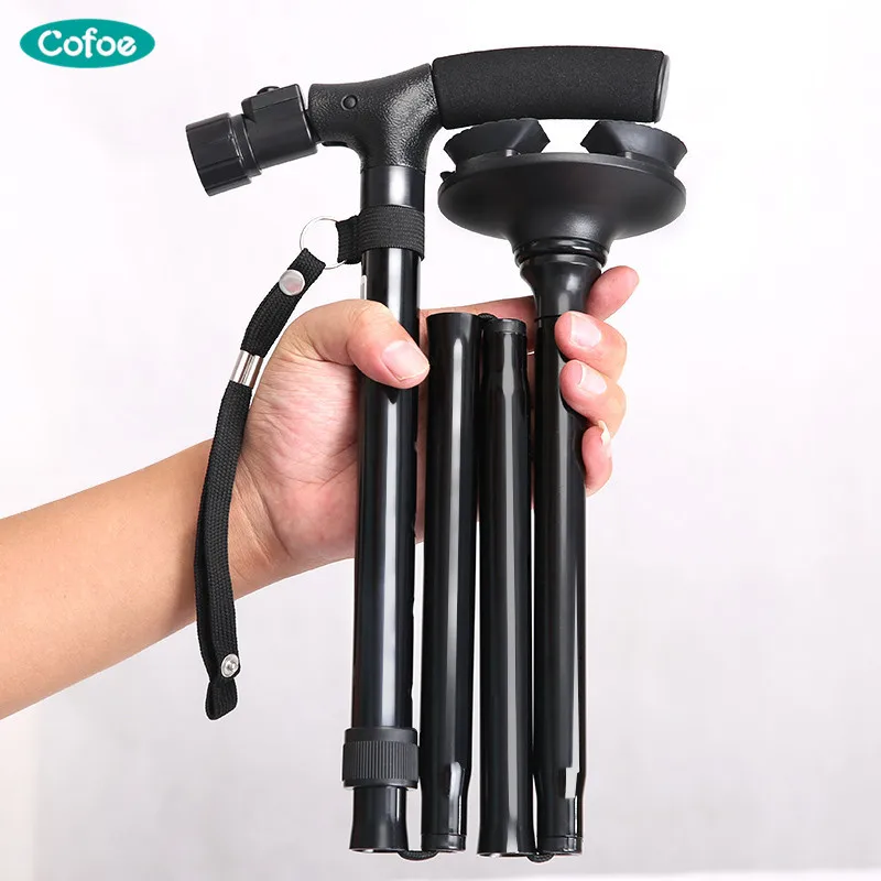 

Cofoe Crutch LED-handle Walking Stick Old Man Fold Cane Four Feet Multifunction Antiskid Fracture for the Elderly the Disabled