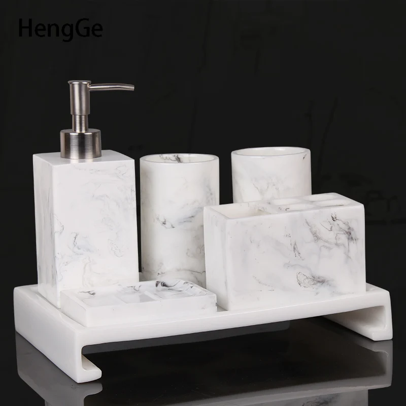 Resins Bathroom Decoration Accessories Sixpiece Suit Marble Texture