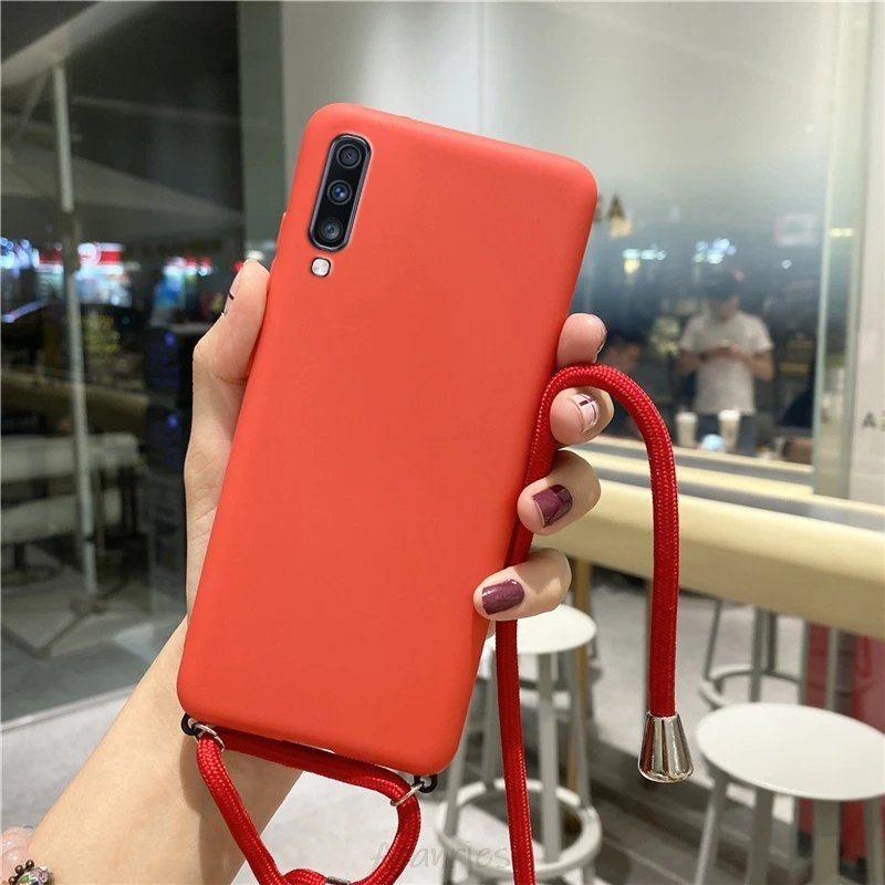 samsung silicone candy color silicone strap lanyards case on for Samsung Galaxy A70 A50 A50S A30S A40 A30 A20E A20 A10 A20S A10S A10E matte cover cute samsung cases