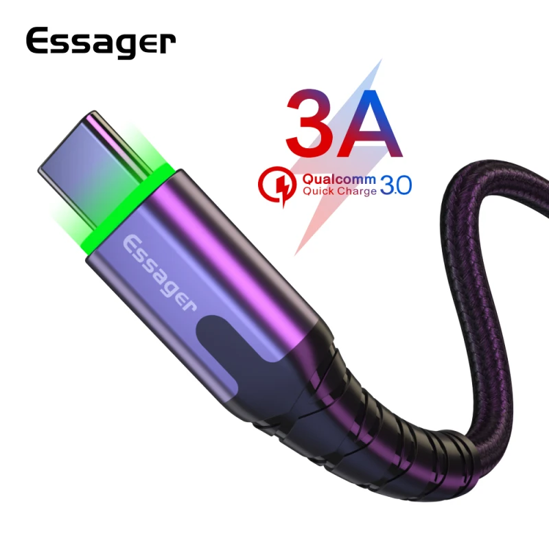 

Essager LED USB Type C Cable 3m Fast Charge Wire Cord USBC Cable for Xiaomi Samsung Oneplus 7 Pro Mobile Phone USB-C Charger