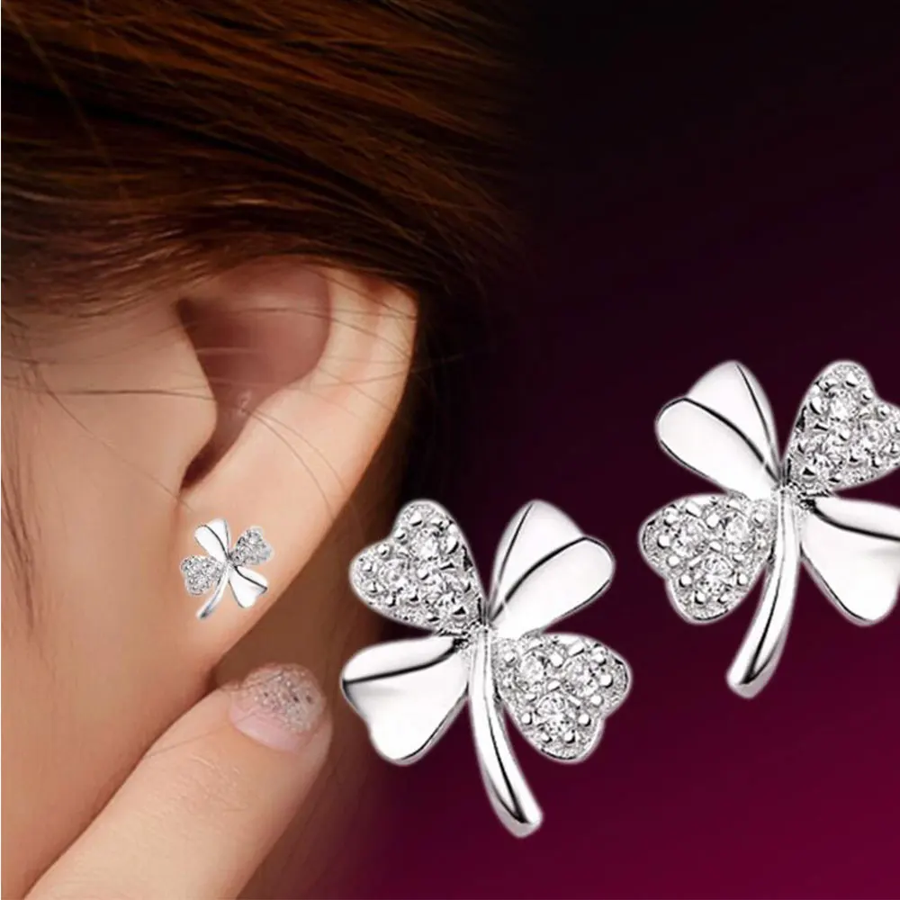Горячая Распродажа 925 пробы Серебряные Серьги brincos pendientes Lucky Clover серьги-гвоздики
