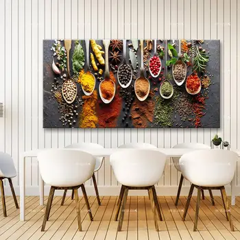 

Grains Spices Spoon Peppers Kitchen Canvas Painting Cuadros Scandinavian Posters and Prints Wall Art Food Picture Living Room