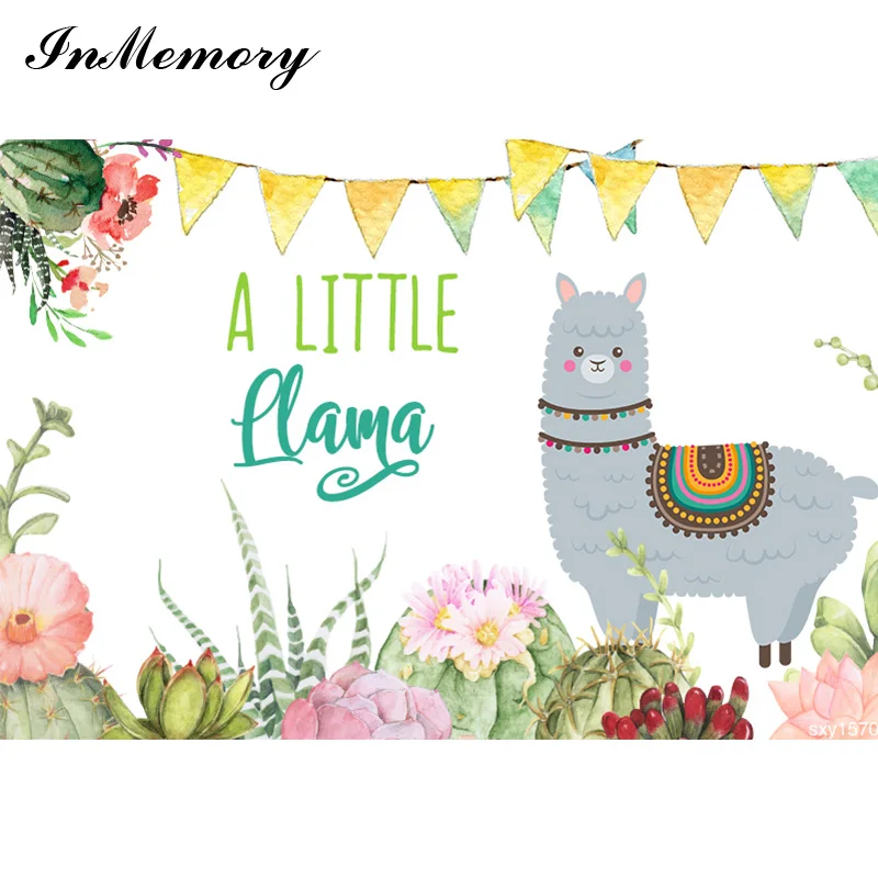 InMemory 7x5ft Color Llama Backdrop Mexican Theme Alpaca Baby Shower Birthday Party Photography Backdrops Cactus Photo Backdrops stand light Photo Studio Supplies