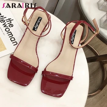 

SARAIRIS Summer Med Clear Heels Sandals Brand Square Peep Toe Sandals Women Concise Elegant Date Shoes Woman