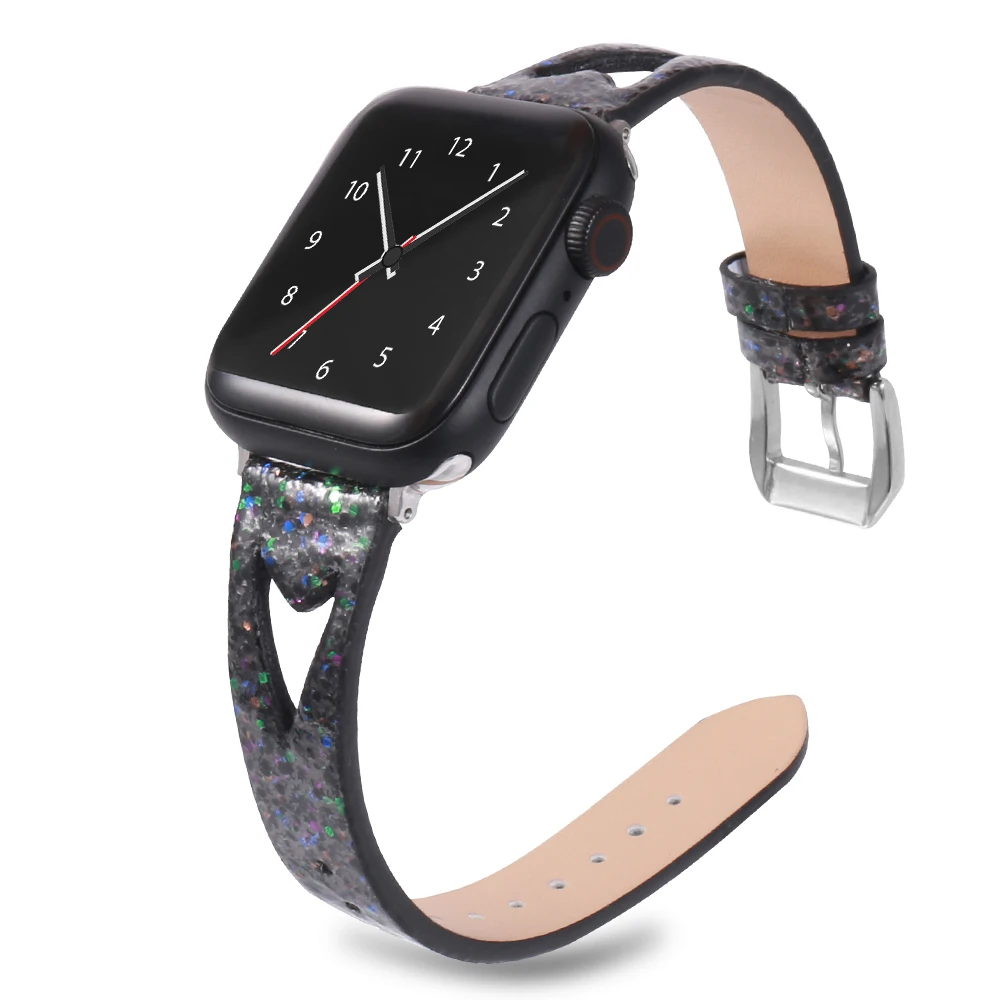 Кожаный ремешок для apple watch band 40 мм 44 мм iwatch band 38 мм 42 мм Блестящий ремешок из натуральной кожи apple watch 4 3 2 1 Аксессуары