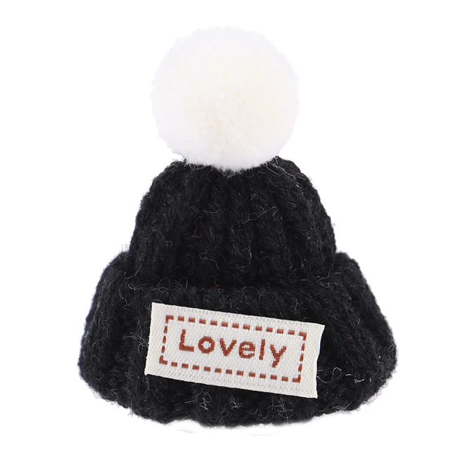 1/2/10pcs Random Knitted Hat Cute Doll Cap Fashion Colourful Headwear Accessories Mini Decorative Christmas Hat Scarf Towel Black
