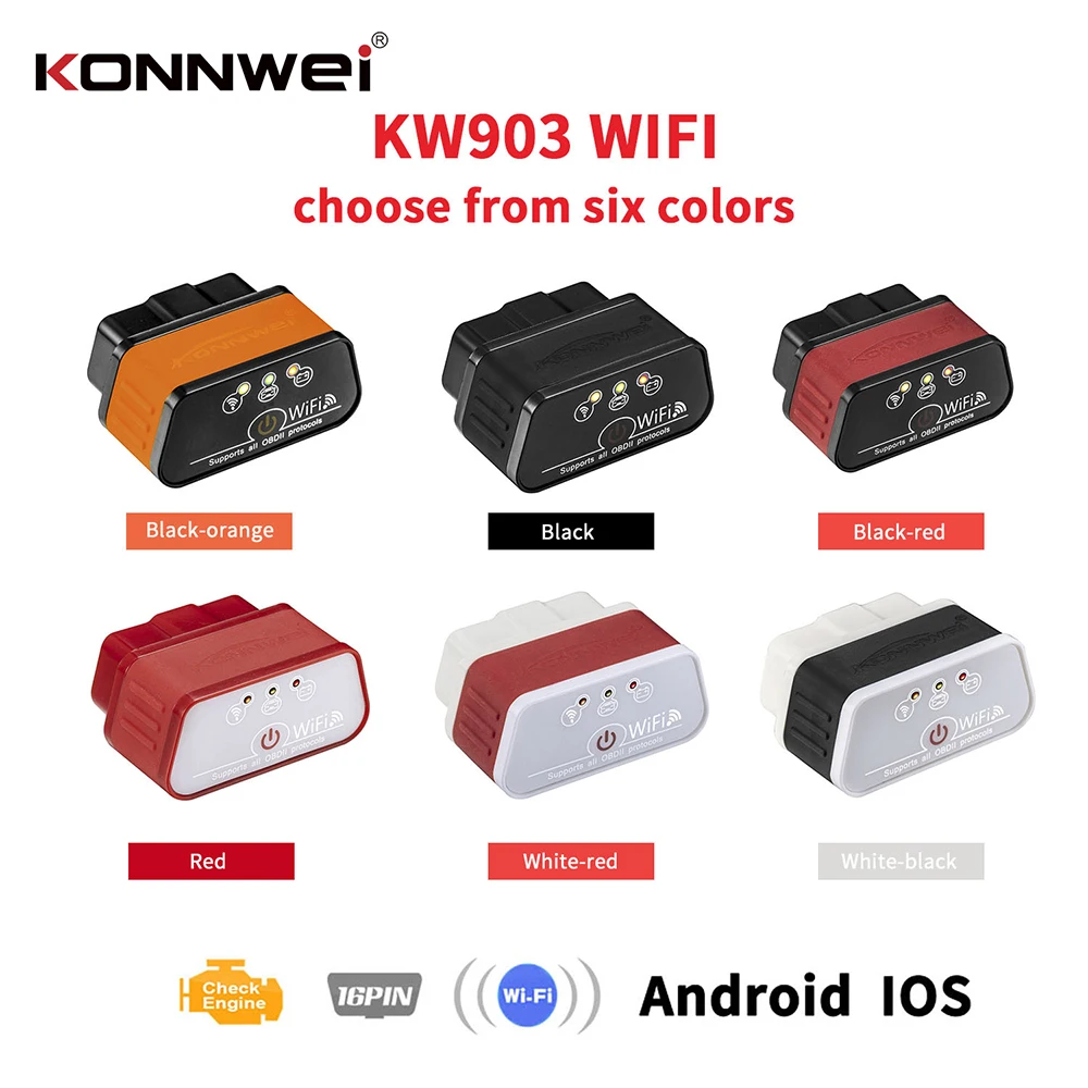 Автомобильный сканер KONNWEI KW903 ELM327 V1.5 Wi Fi OBD II автоматический диагностический