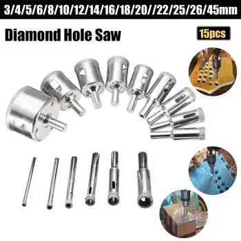 

15pcs Diamond Coated Drill Bit Set Tile Marble Glass Ceramic Hole Saw Drilling Bits For Power Tools 3mm-45mm