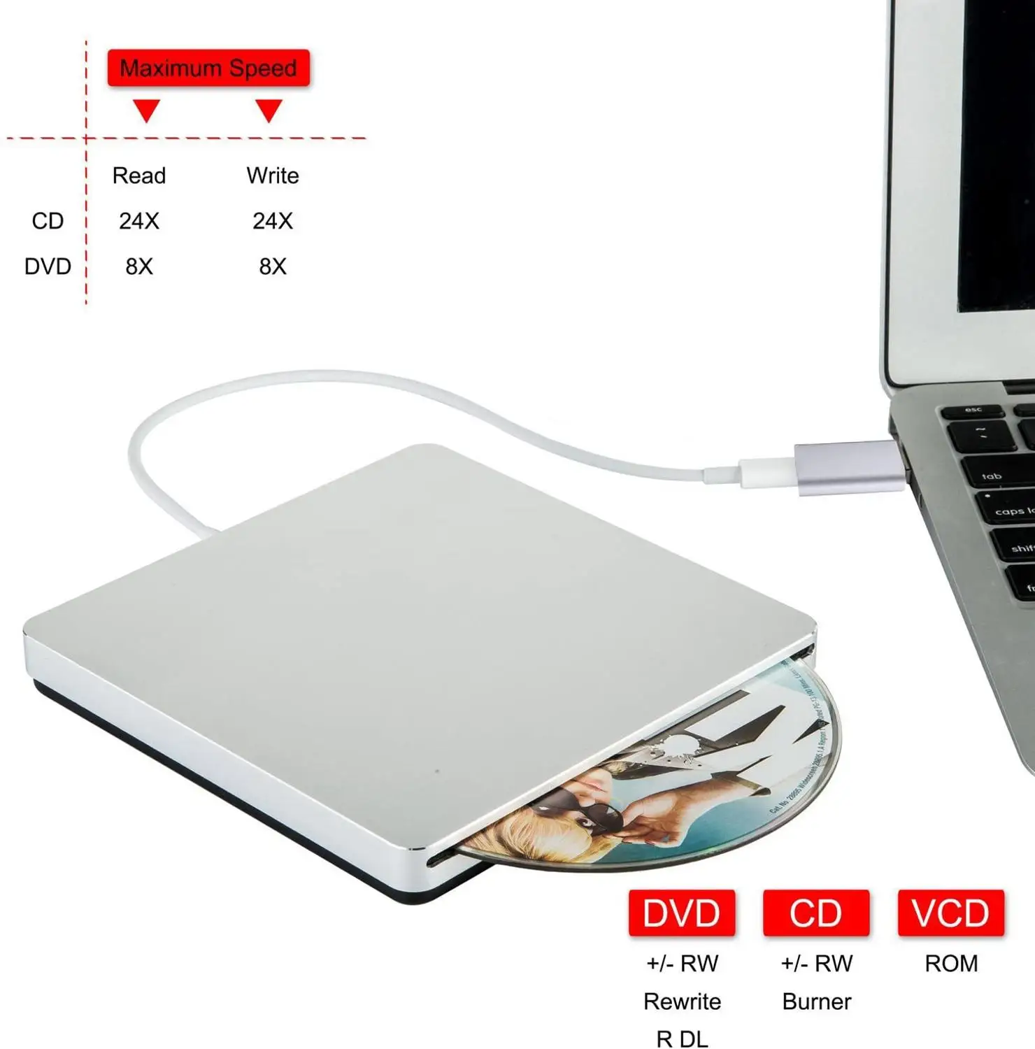 Внешний привод для зажигания DVD USB 3 0/Type C оптический Тонкий Слот CD/DVD +/ RW