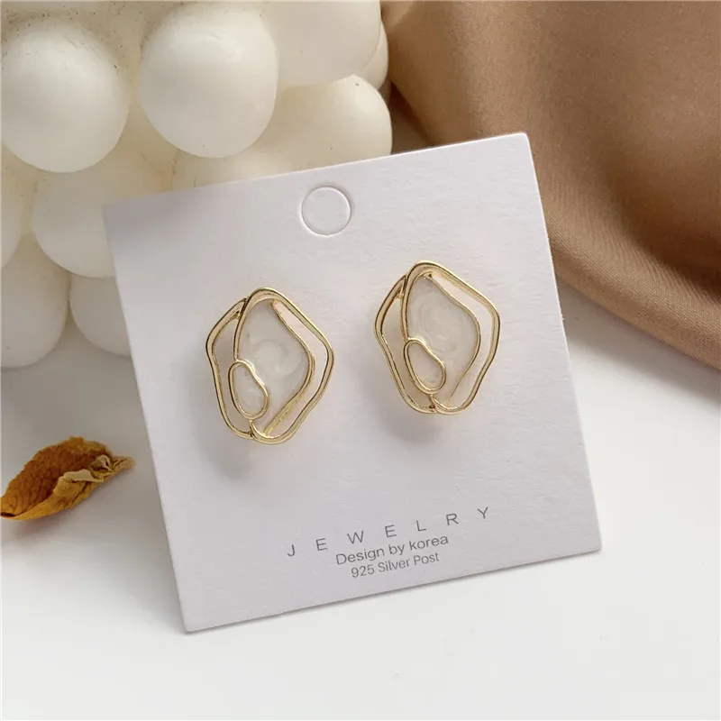 Korean Fashion Shell Acetate Geometric Irregular Enamel Stud Earrings for Women Trendy Jewelry Unusual Asymmetric Earrings - Image 2
