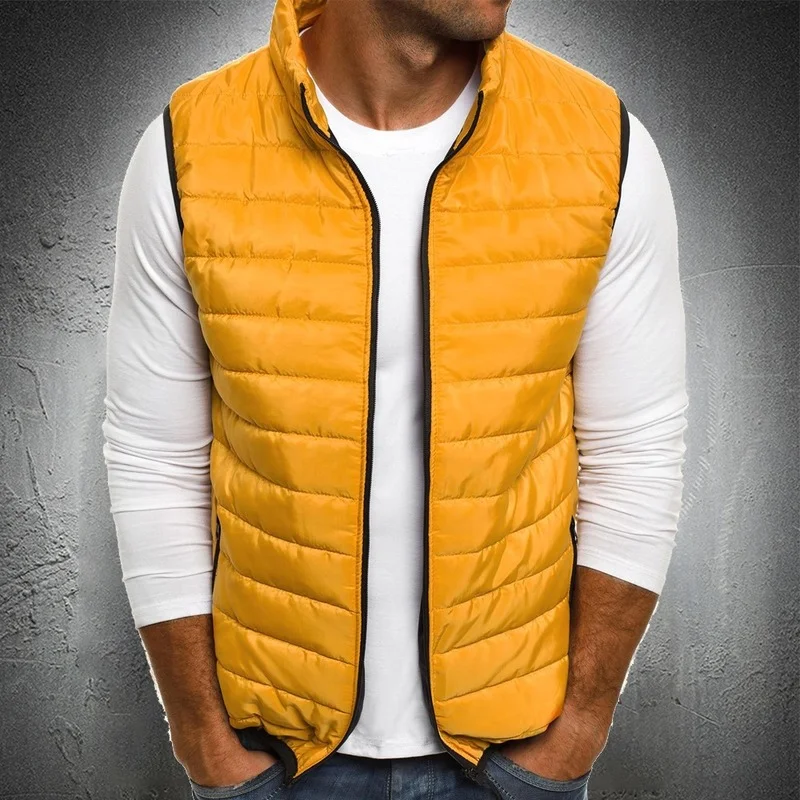 

Men's Vest Jacket Sleeveless Jacket Men Stand Collar Solid Color Waistcoat Men Padded Jacket Lightweight Outwear Men Clothing