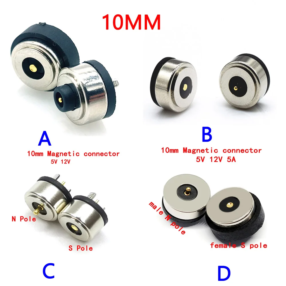 10mm 2PIN Magnetic DC Smart Wasser Tasse Lade pogo pin Magnet Stecker 5-12V  Hohe Strom LED licht Steckdose Terminal