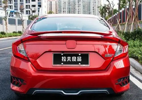 Красный Для Honda Civic ABS краска заднее крыло багажника выступ Спойлеры(с лампой - Цвет: Красный