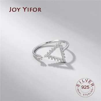 

Authentic 925 Sterling Silver Simple Double-sided zircon Triangle Ring for Women Geometric Open Adjustable Finger Ring Jewelry