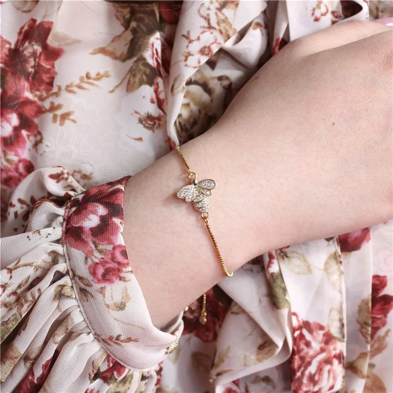 Кристальные пчелиные браслеты для женщин, золотой браслет-цепочка, регулируемый животный женский ювелирный браслет MBR180086
