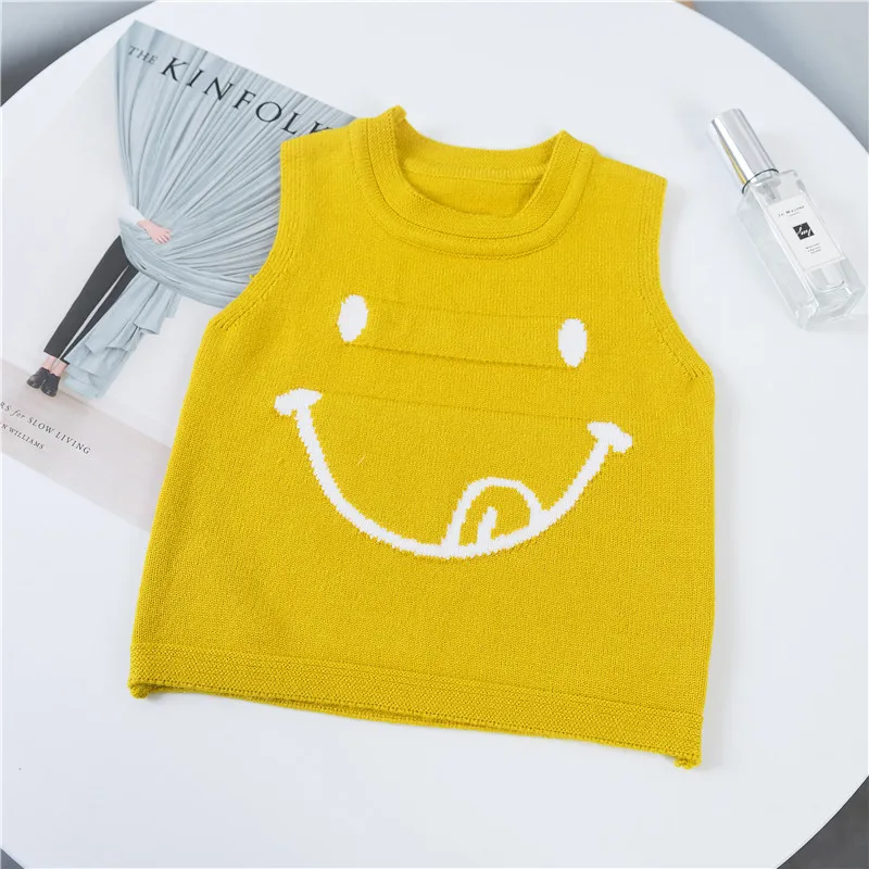 

Children Autumn And Winter New Style Versatile Knitted Vest Small Girls Korean-style Smiley Sleeveless Sweater Vest 843